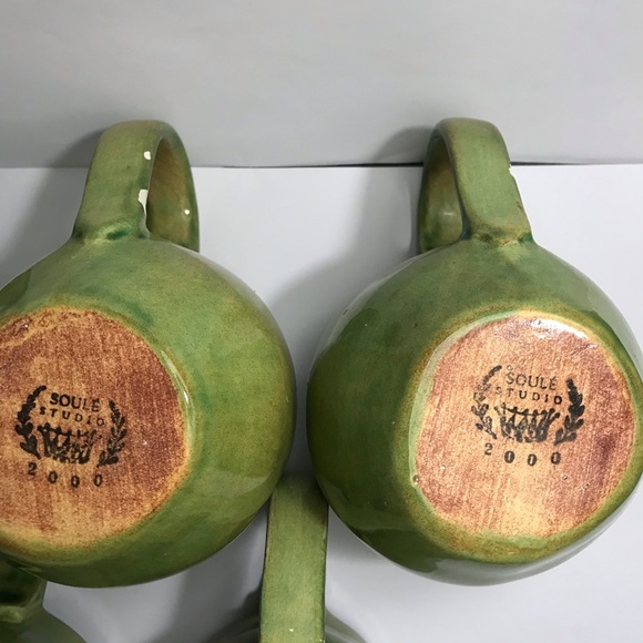 Aletha Soule Studio Green Coffee Mugs "2000" SIGNED VTG RARE POTTERY !CHIPS! - Picture 15 of 16